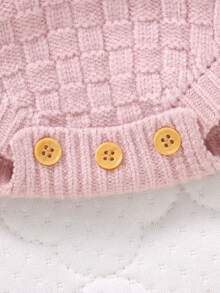 SHEIN Newborn Baby Girls' Pink Knit Romper, Socks & Hat 3-Piece Set, Solid Color & Versatile, Perfect For Daily Wear In Spring, Autumn, And Winter - Pink - View 6