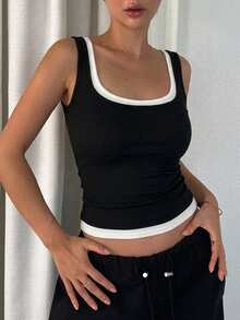 DAZY Women's Colorblock Patchwork 2 In 1 Padded Tank Top Camisole - Black - View 5