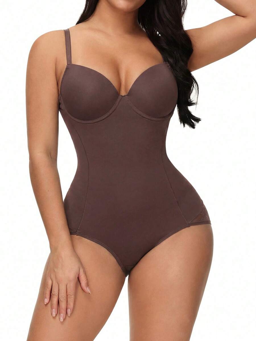 SHEIN 1pc Women's Shaping Jumpsuit (With Underwire) - Coffee Brown - View 1