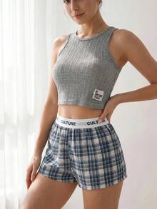 Liftille Conjunto de pijama con detalle de parche con letras - Gris - View 2