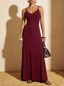 Zivah 2026 Spring/Summer Music Festival Easter St. Patrick's Day Valentine's Day Western Minimalist Bohemian Casual Vacation Burgundy Dress - Burgundy - View 3