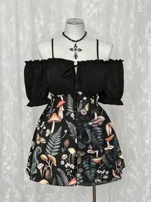 Sunspun Plus Size Dark Style Off-Shoulder Contrast Color Dress - Multicolor - View 3