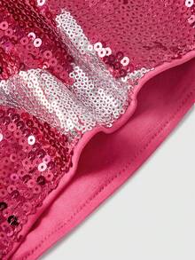 ROMWE Avant Women's Starry Sequin Decorated Ultra Low Waist Mini Shorts, Suitable For Music Festivals, Banquets, Concerts, Parties, Daily Wear And More Occasions - Hot Pink - View 4