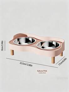 1Pc Elevated Cat Food Bowl With Anti-Splash Fence, Stainless Steel Double Dish For Cats & Small Dogs, Durable Non-Tip Design With Wooden Legs, Easy-Clean Pet Feeder For Mess-Free Meals. - 500ml - View 11