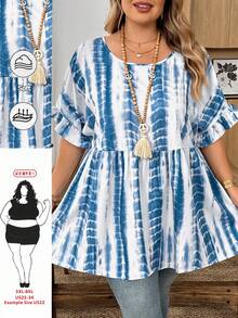 SHEIN CURVE+ Curve 加大码 US22 音乐节、海滨度假、波西米亚风 CURVE PLUS / / 女士格纹印花衬衫，适合春夏波西米亚风度假，休闲娃娃风衬衫 - 藍白色 - 查看 8