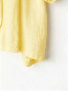 EMERY ROSE Plus Size Women's Solid Color Pleated Casual Versatile Daily Wear Blouse - Pale Yellow - View 5