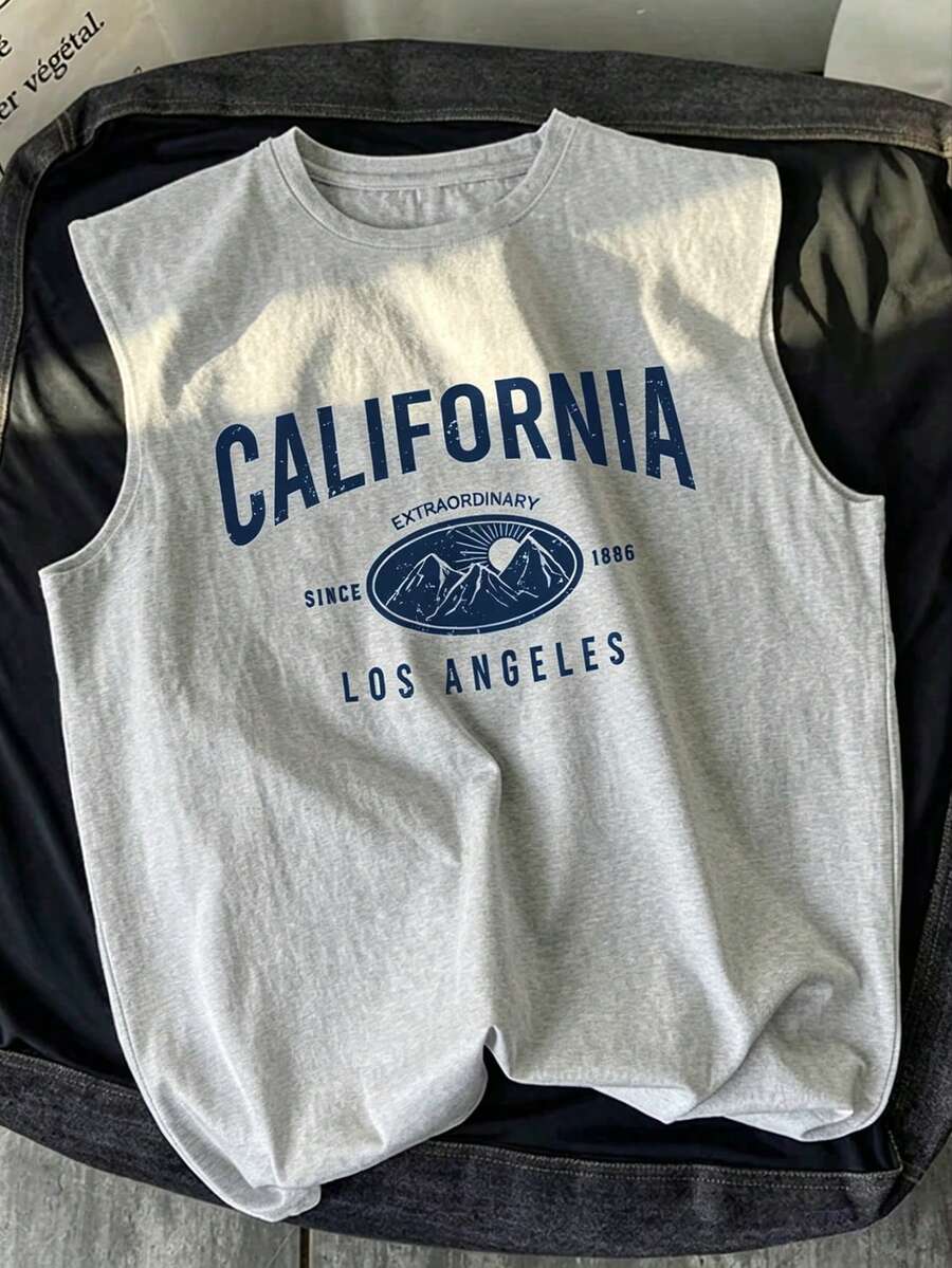 Kids Young Boy Casual Minimalist Letter Graphic Sleeveless Tank Top Suitable For Summer - Light Grey - View 1