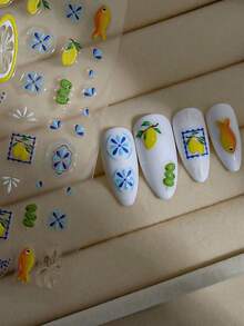 1PC Bohemian Style Lemon Fish Fruit Painting Self Adhesive Waterproof Vinyl Nail Art Stickers For Phone Case DIY Decoration Cute Gift For Women Girls Back To School Supplies - Multicolor - View 7