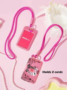 Mean Girls | SHEIN 1個卡通角色圖案吊繩卡套，適用於公車卡、身分證、工作識別證等，適合學校、通勤、學生、女性，特別是粉絲，Burn Book - 長方形 - 查看 2