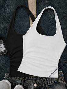 Tween Girls Casual Minimalist Cartoon Pattern 2pcs Tank Tops Suitable For Summer - Multicolor - View 4