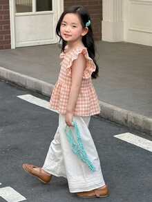 Dazy Kids 女童秋季圓領針織短袖T恤夏季上衣 - 粉色 - View 3