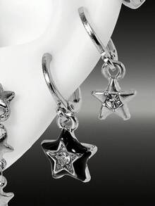 MortiRose 6pcs Minimalist Metal Black Drip Oil Star Hoop Earrings & Stud Earrings Set, Multi-Piece Earring Set For Party - Black Star - View 11