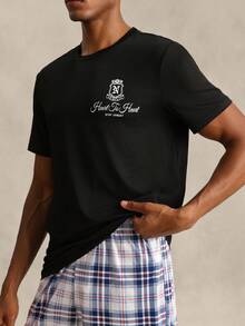 EverLounge Men's Basic Casual Fashion British Style Letter Print T-Shirt Top And Plaid Shorts Loungewear Set Back-To-School Home Black White Summer - Black - View 4