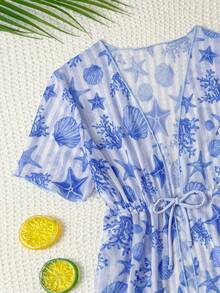 女童幼童套裝含罩衫外套，適合游泳、度假、海灘水上遊戲、海灘樂趣，精緻優雅 - 彩色 - 查看 4