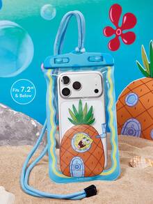 SpongeBob SquarePants | SHEIN 1個卡通圖案印花防水觸控透明水上運動手機袋，適用於漂流、海灘、游泳、划船、獨木舟、徒步，保護手機、相機、現金、護照、文件免受水、沙、雪、污垢、水下侵害，鳳梨屋、海綿 - 藍色 - 查看 2
