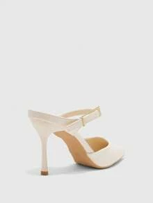 CUCCOO BIZCHIC Women's Spring And Summer New Simple Metal Buckle Pointed High Heels White Back Thin Heel Sandals Commuter Versatile Model - White - View 10