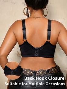 Bare Chapter 1pc Lace Patchwork Animal Print Plus Size Thin Lined Bra - Black - View 2
