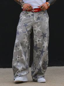 DAZY Pantalones largos de pierna ancha con estampado floral multicolor estilo callejero para hombres - Multicolor - Ver 5