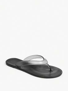 Grefit Spring And Summer New Round Toe Flat Bottom Casual Vacation Simple Black Flat Sandals Slippers Women's Flip-Flops - Transparent black - View 4