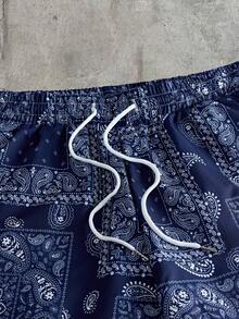 AXEPEAK Men's Vacation Cashew Print Drawstring Waist Casual Shorts - Royal Blue - View 4