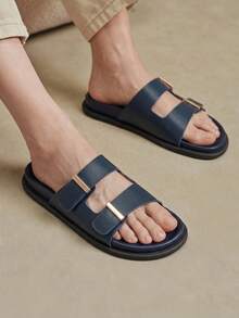 Solecia Sepatu Wanita Musim Semi Musim Panas Modis Nyaman Biru Sol Datar Sandal Pantai Boken - Biru - View 9