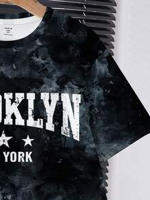 Tween Boy Casual Comfortable Fashion Minimalist Crew Neck Short Sleeve T-Shirt And Shorts Set, Classic Universe Pattern Print, Classic Retro City Name Text Pattern Print, Suitable For Spring And Summer - Multicolor - View 5