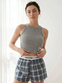 Liftille Conjunto de pijama con detalle de parche con letras - Gris - View 5