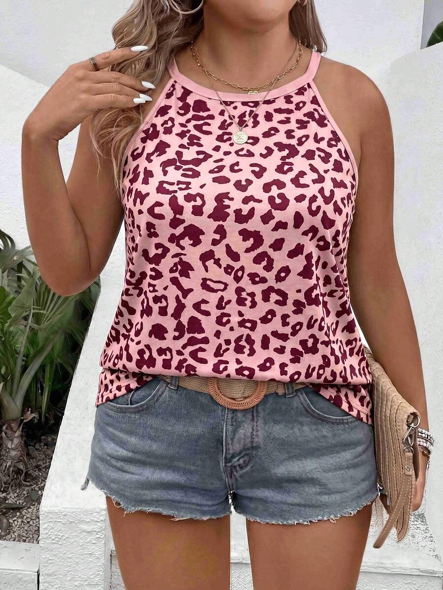 EMERY ROSE Camiseta de tirantes informal y versátil de talla grande con estampado de leopardo, nueva colección primavera/verano, de gran éxito de . - Multicolor - Ver 1
