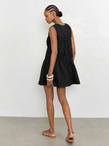 Maija Vestido casual de mujer de unicolor con pliegues para citas y salidas - Negro - Ver 2