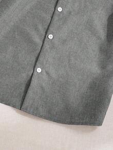 SHEIN LMoss Kids 兒童青少年男孩休閒寬鬆純色 Polo 衫與長褲 2 件套 - 灰色 - 查看 5