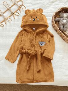 LMoss Kids Kids Young Boy Knit Solid Color Embroidered Hooded Casual Autumn Winter Cardigan Loungewear - Khaki - View 1