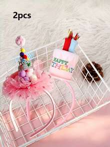 2Pcs Pet Birthday Party Set Includes Cake & Hat Decor, Pink & Blue, Gift For Dogs Puppies Party Decoration - Multicolor - View 9