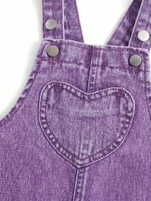 Cozy Pixies Baby Girls Fall Clothes Ruffle Trim Square Neck Bow Front Denim Overall Jumpsuit Without Tee - Purple - View 6