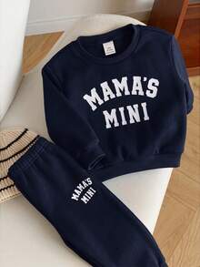 SHEIN 2pcs/Set Baby Boy Baby Girl Autumn/Winter Cute Letter Print Long Sleeve Sweatshirt & Elastic Waist Long Pants Set, Unisex Baby Clothes, Baby Winter Clothes - Multicolor - View 6