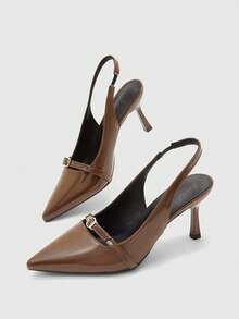 CUCCOO BIZCHIC Brown Pointed Stiletto Slingback Word With Buckle High Heel Shoes Commuting Fashion Simple Versatile Banquet Shoes Party Women's Shoes - Coffee Brown 1 - View 6