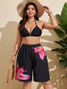Swim Vcay Women's Plus Size Solid Color Single PieceBermuda Shorts, Vacation Beach Vacation Pants Summer - Multicolor - View 3