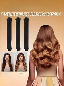 1/3PCS Heatless Curling Iron Set, Satin Material Rollers, Flexible Metal Accessories, High Elasticity, Sleep Foam Sponge Heatless Curling Iron, Large Wave Hair Ring Set, Lazy Curling Iron, Suitable For Sleep, Creating Relaxed And Natural Loose Curls - multicolor - View 3