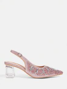 CUCCOO TILAWA Sepatu Hak Tinggi Wanita Berwarna Merah Muda dengan Hiasan Kristal dan Rhinestone Kaca, Cocok untuk Acara Keluar Rumah, Perjamuan, Pesta, dan Aktivitas Lainnya - Hampir tidak berwarna merah muda - View 2