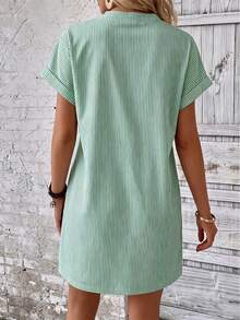 EMERY ROSE Women's Striped Crew Neck Casual Daily Wear Dress - Green - View 2