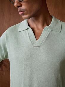 AKNOTIC Men's Casual Summer Vacation & Commute Solid Color Short Sleeve Knit Top, Father's Day Gifts - Mint Green - View 5