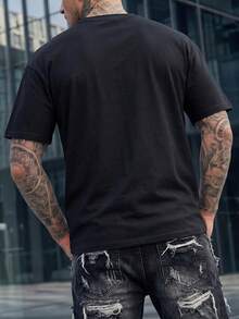 Lornexis 男士超大字母印花撞色落肩拼色 T 恤，街头装，男友礼物，适合外出 - 彩色 - 查看 2