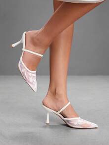 CUCCOO SZL Women's Fashion Elegant Embroidered Pointed Toe Mesh High Heel Pumps Spring Shoes - Chantilly - View 7