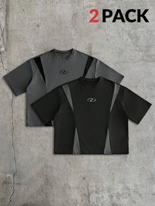 AXEPEAK 2件組男士圓領拼色休閒百搭日常短袖T恤 - 彩色 - 查看 1