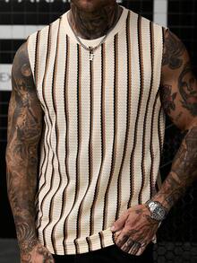Manfinity CasualCool Men's Solid Colour Striped Round Neck Short Sleeve Casual Top For Everyday Wear ... - Multicolor - View 5