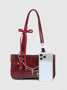 ROMWE Women's Vintage Gothic Cross Chain Detail Fashion Niche Design, Steampunk, Cool Street, Music Festival, Rock Style Bag, School, Fancy Party Halloween - dark red - View 2