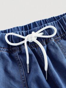 SHEIN MOD Jupe en jean évasée à taille cordée, poches en biais, style décontracté, vacances, quotidien, navette. Convient pour le printemps, l'été et l'automne - Jean brut - Voir 3