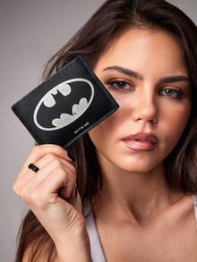 BATMAN X SHEIN 1 Piece Bronzing Badge Pattern Card Bag, Can Store Cards, Banknotes, Suitable For Men, Women, Students, Especially For Fans, Bats - Hot silver - View 3
