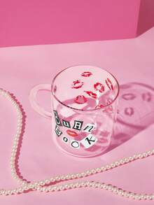 Mean Girls | SHEIN 1個 Burn Book 520ml/17.58oz 粉色高硼矽玻璃馬克杯，雙面印紅唇圖案咖啡隨行杯，附粉色手把，復古Y2K電影靈感大容量水杯，適用於咖啡、牛奶、果汁，居家日常使用及電影迷禮物 - 無色 - 查看 5