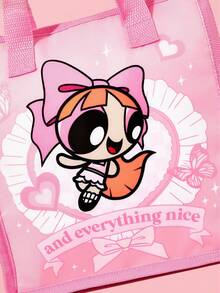 THE POWERPUFF GIRLS X SHEIN 1個印花保溫午餐袋，可保溫或保冷，野餐袋，大容量，可裝午餐盒與飲料，適用於野餐、露營、旅行、家庭使用，適合家庭、學生、友誼，花卉、氣泡、毛茛 - 淺粉色 - 查看 5