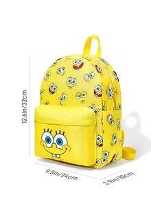 SpongeBob SquarePants | SHEIN 1 個卡通角色圖案印花聚酯纖維背包，可調節肩帶，適合學生、男士、女士，適用於學校、戶外遠足、休閒健行、旅行、通勤，海綿 - 黃色 - 查看 10
